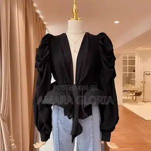 Vintage Puff Sleeve v-Neck Shirt Women's Autumn Design Sense