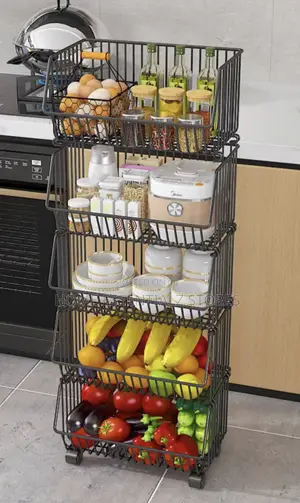 5 Tiers Metal Kitchen Trolley Basket - Rolling Storage Cart