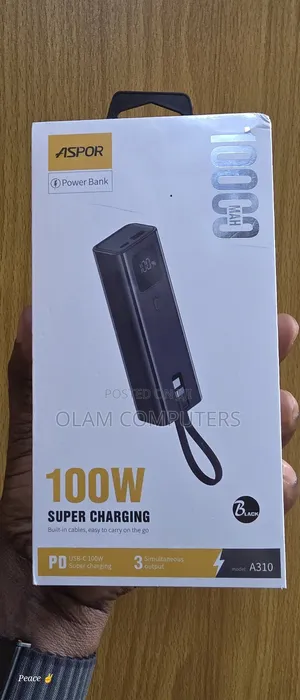 Aspor 10000mah Super Charging Power Bank 100w