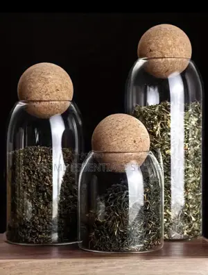 3-Piece Glass Jar Set With Cork Ball Lids - Transparent Spice Jars