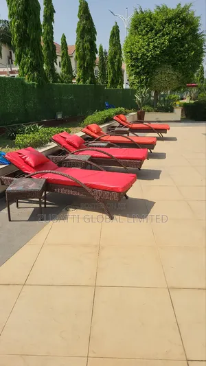 Outdoor Swimming Pool Bed With Leather Cushion And Stool Table