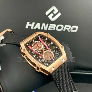 Hanboro Quality Luxury Men Chronograph Rubber Strap Wristwatch