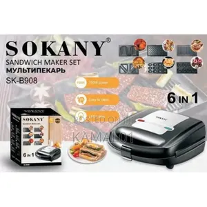 Sokany 6-in-1 Waffle Maker, Grill, Toaster, Sandwich Maker