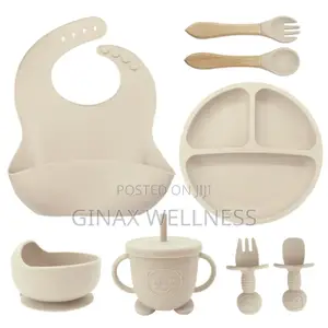 8-Piece Silicone Baby Weaning and Feeding Set With Bib, Plate and Bowl