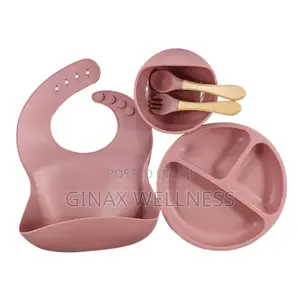 5-Piece Silicone Baby Weaning and Feeding Set With Bib, Plate Bowl