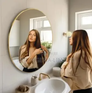 Large Round Gold Mirror With Frame, Round Mirror Bathroom Bed Console