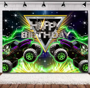 Truck Happy Birthday Backdrop Banner 7ft by 5ft