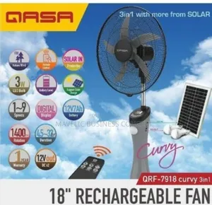 Qasa Rechargeable Fan With a Solar Panel and 2 Led Lights