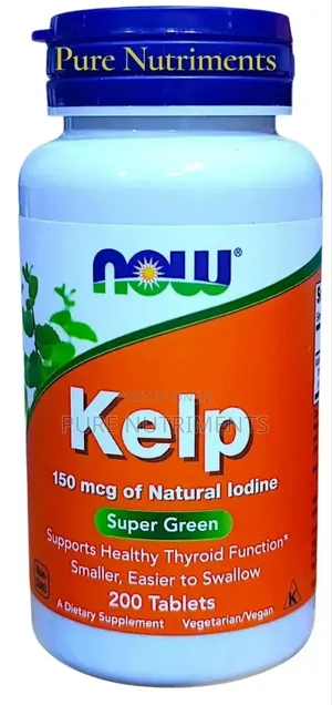 Now Kelp 150mcg Natural Iodine 200 Tablets – Thyroid Support