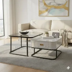 Marble And Tempered Glass Twin Center Table With Drawer