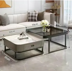 Marble and Tempered Glass Twin Center Table With Drawer