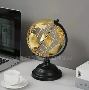 Aluminum Metal Gold World Globe With Black Base Table Decor