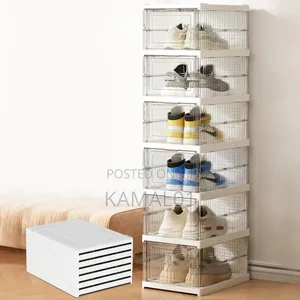 6 Layers Foldable Shoes Box Transparent Thickened Plastic