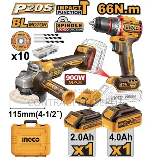 Ingco 20v Lithium-Ion Cordless Grinder Hammer Impact Drill Combo Kit