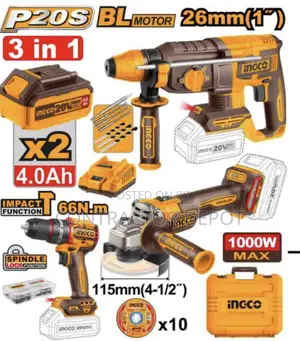 Ingco Lithium-Ion 3 Pieces Cordless Combo Kit Rotary Hammer