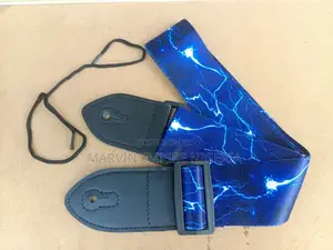 2 Blue Lightning Pattern Adjustable Guitar Strap for Electric Acoustic