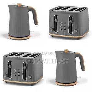 George Home Kettle 4 Slice Toaster Set Wooden Effect Grey Scandi