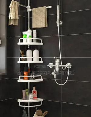 Bathroom Corner Shelf, Adjustable 4-Tier White Plastic Tension Corner
