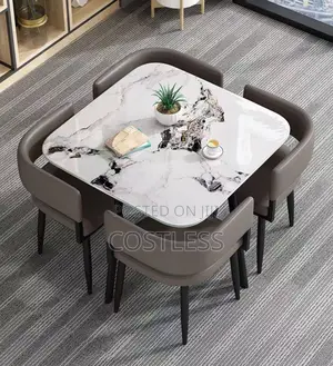 4 Chairs 1 Square Marble Dining Set