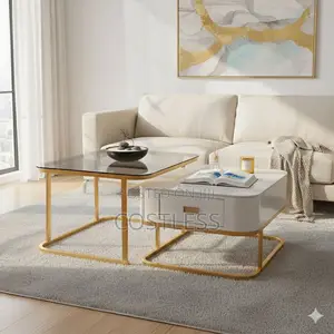 Real Marble and Tempered Glass Twin Center Table With Drawer