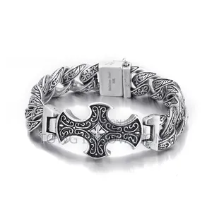 Vintage Cross Mens Stainless Steel Bracelet