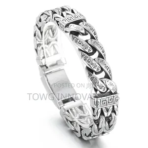 Gothic Stainless Steel Herringbone Cuban With Ancient Runes