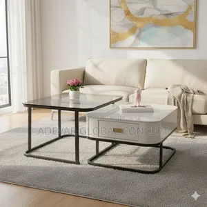 2in1 Real Marble and Tempered Glass Center Table With Drawer