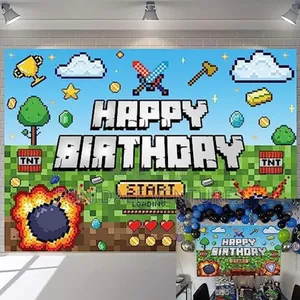 Pixel Birthday Video Gaming Backdrop 5ft X 3ft