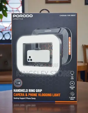 Porodo Lifestyle Handheld Ring Grip Camera & Phone Vlogging Light