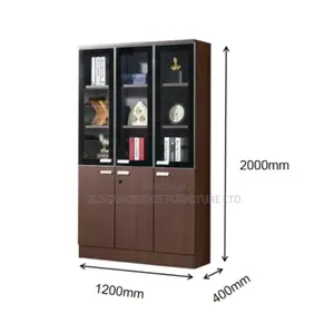 3 Doors Wooden and Glass Bookshelf, Cabinet Cupboard for Home and Offi