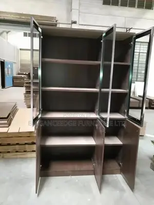 3 Doors Wooden and Glass Bookshelf, Cabinet Cupboard for Home and Offi