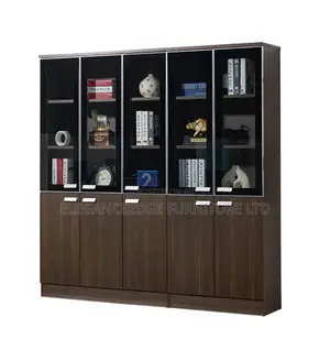5 Doors Wooden and Glass Doors Bookshelf for Homes and Offices