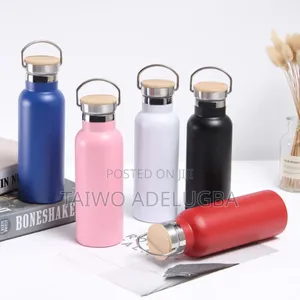 Stainless Steel Vacuum Water Bottle With Handle and Bamboo Leak Proof