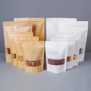 Paper Packaging Pouches White Brown Kraft Resealable Zip Lock Nylon