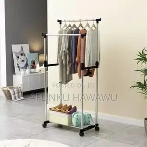 Double Pole 
Metal Clothes Rack With Hanging Hooks