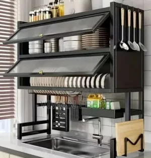 Double Layer Over The Sink Plate Rack With Cover