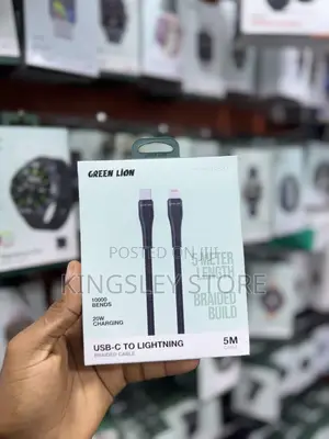 Green Lion Braided Cable,10000 Bends Wire 5m Length, 20w Fast Charging