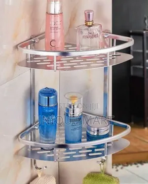 2 Layers Multipurpose Bathroom Corner Shelf With 2 Under Towels Hooks