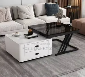 Square 2 in 1 Marble Glass Coffee Table With Drawer