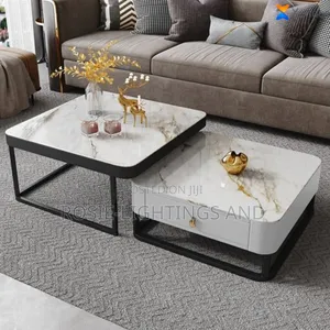 Square Extendable 2 in 1 Glass Marble Coffee Center Table
