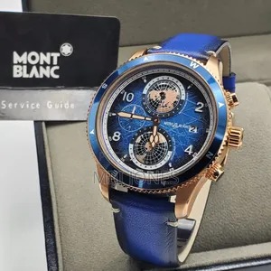 *Montblanc‐Inspired Men’S Leather‐Strap Battery‐Powered Chronograph*