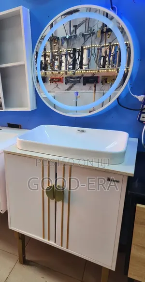 Cabinet With Round Mirror and Basin