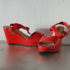 Red Patent Leather Wedge Sandals - Size 6w