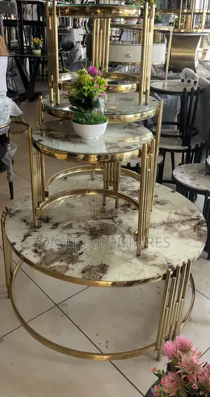 Luxury Gold Marble Center Table + 3 Nesting Stools