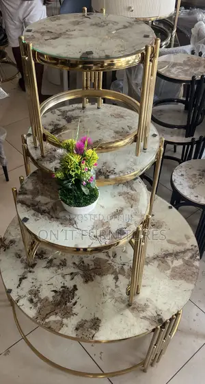 Luxury Gold Marble Center Table + 3 Nesting Stools