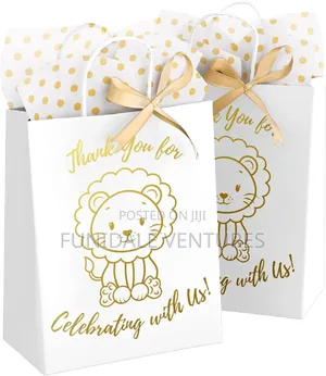 25pack White Baby Shower Gift Bag With Paper Tissue and Ribbons