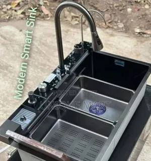 Modern Black Steel Smart Sink With Taps,Soap Dispenser,Waterfall, Etc