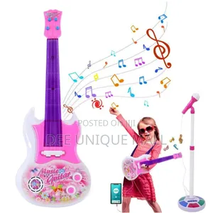 Pink Kids Electric Guitar Set Musical Instrument Toy Gift With Strap