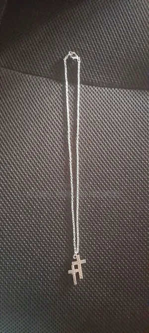Vintage Twin Cross Jesus Piece Necklace Chain - Silver