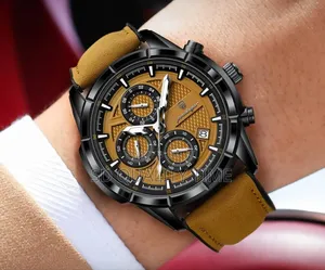 Men's Poedegar Leather Strap Watch
